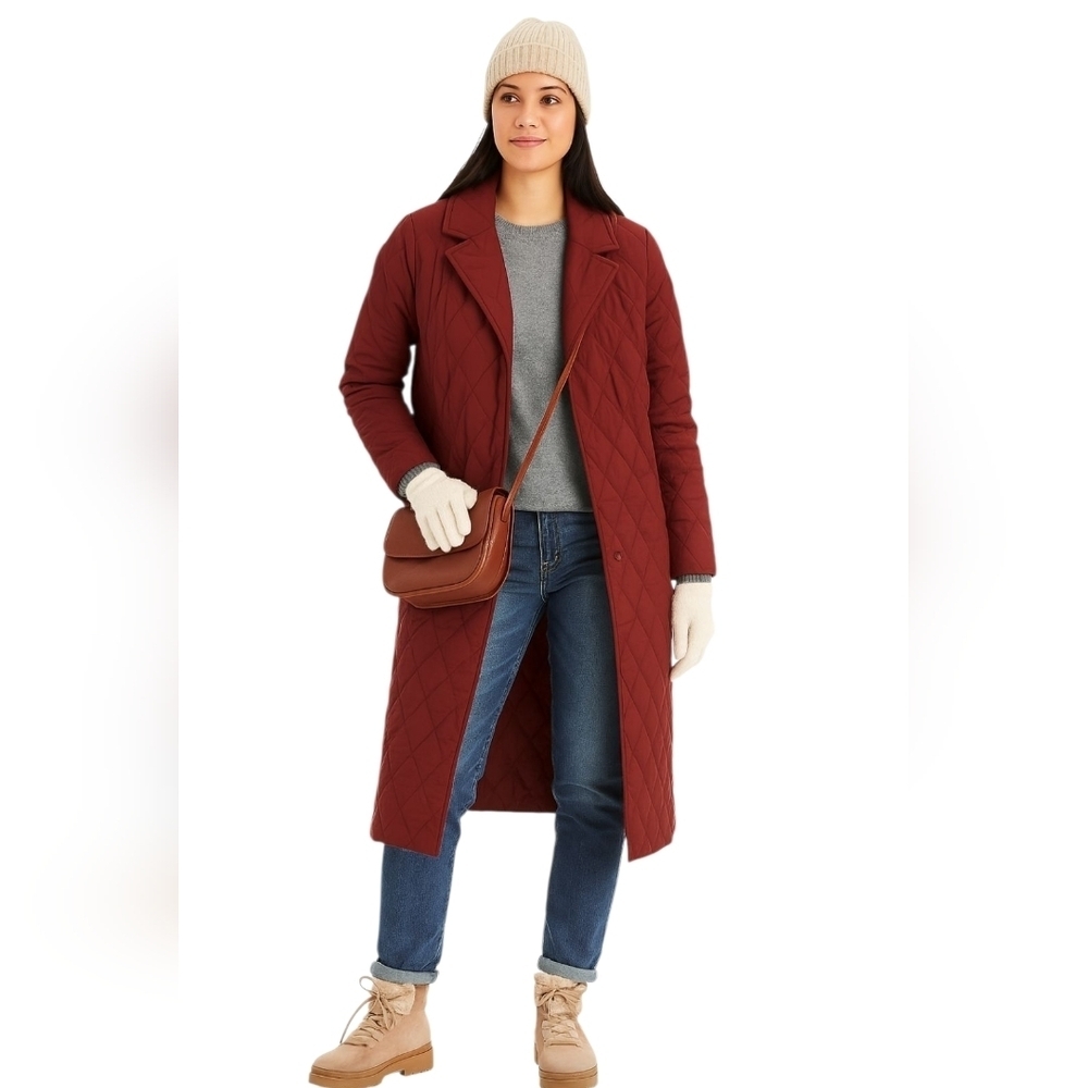 Garnett Hill Quilted Down long Puffer Winter Coat in Brown